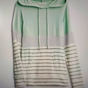 Market & Spruce Green and Gray Hooded Sweater with Stripes